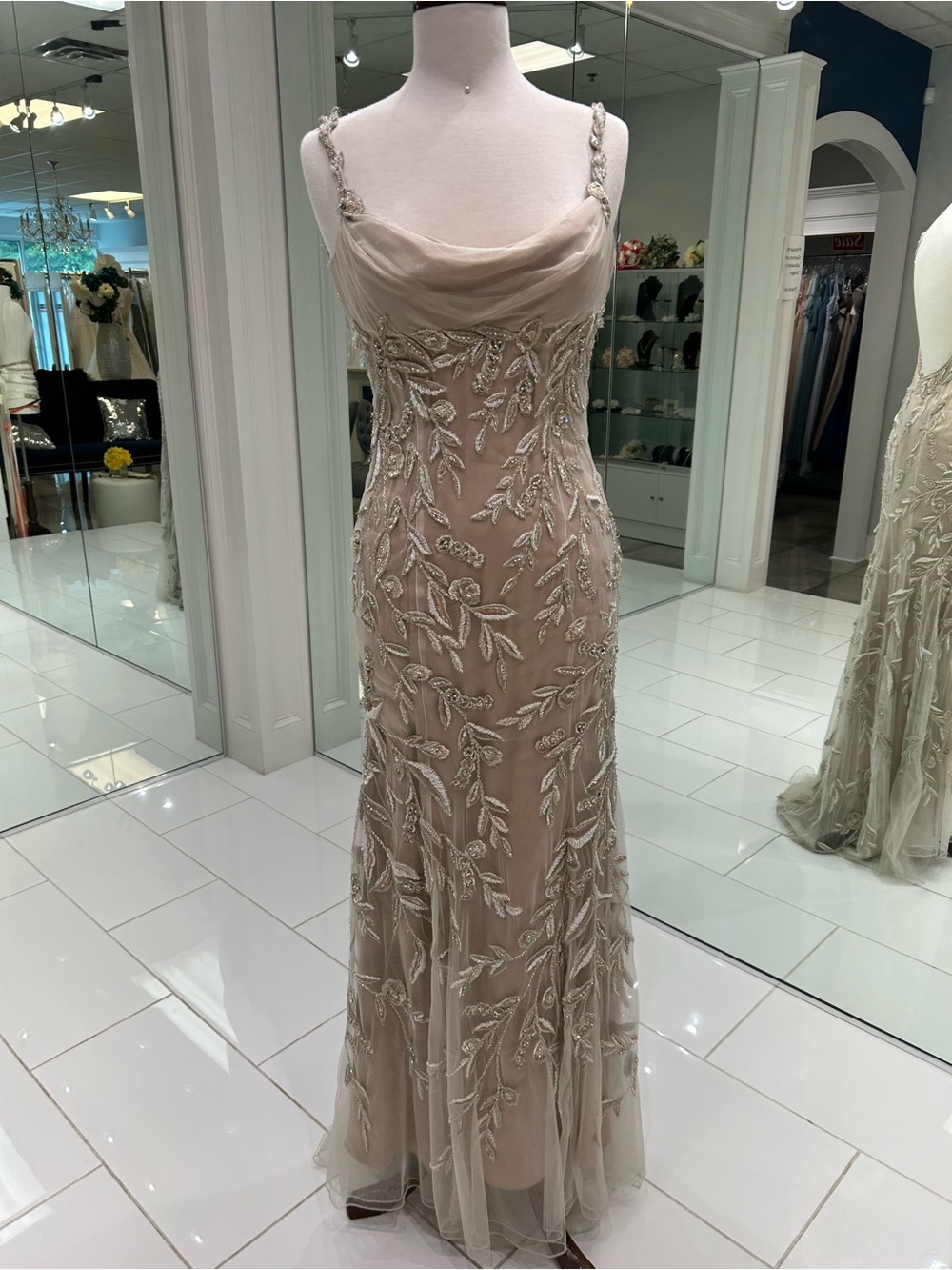 Stephen Yearick Blush Beaded Backless Evening Gown